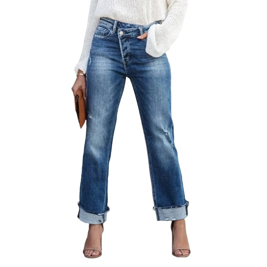 Vivienne - spodnie jeansowe z wysokim stanem i rozporkiem dla kobiet